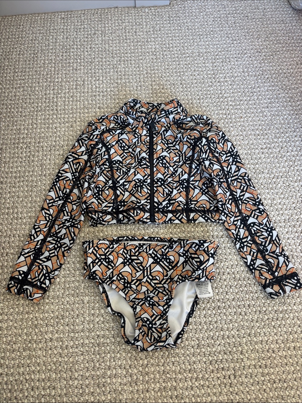 Burberry Black White and Beige Patterned Kids Rashguard Set